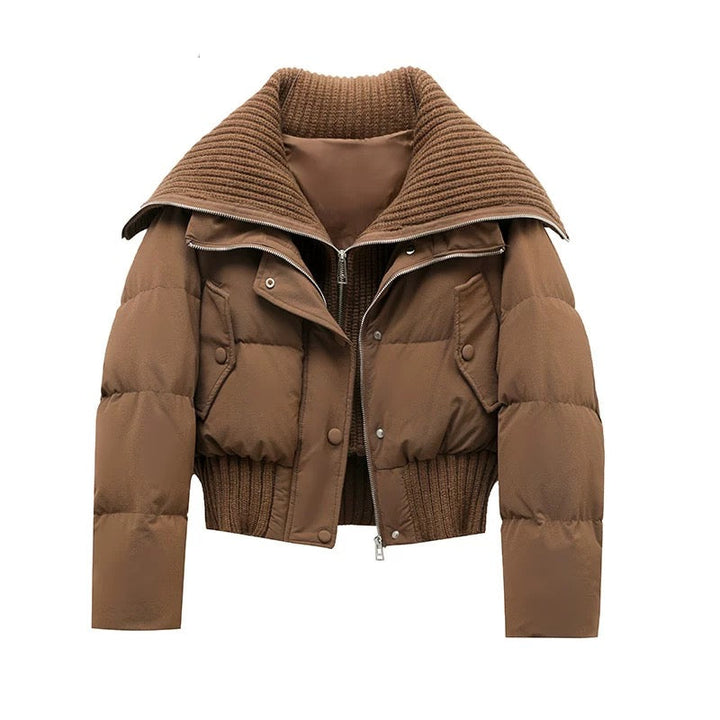Drune | Damen Kurze Puffer Winterjacke Gepolstert mit Rippstrickkragen
