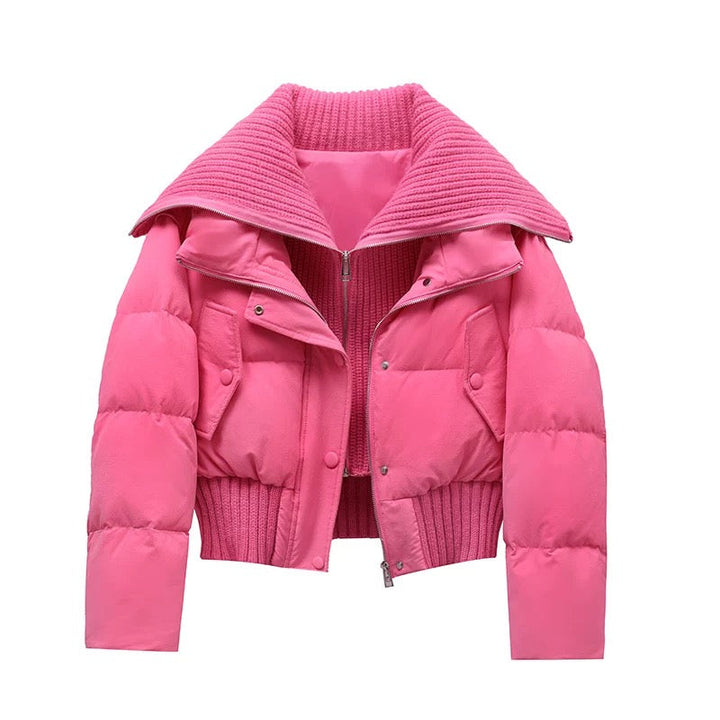Drune | Damen Kurze Puffer Winterjacke Gepolstert mit Rippstrickkragen