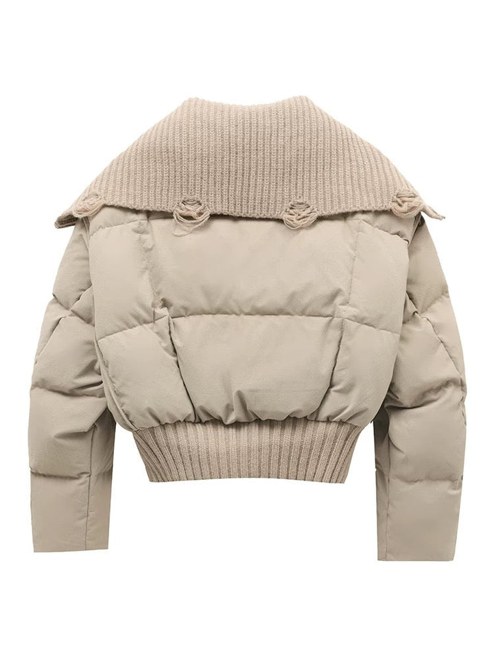 Drune | Damen Kurze Puffer Winterjacke Gepolstert mit Rippstrickkragen