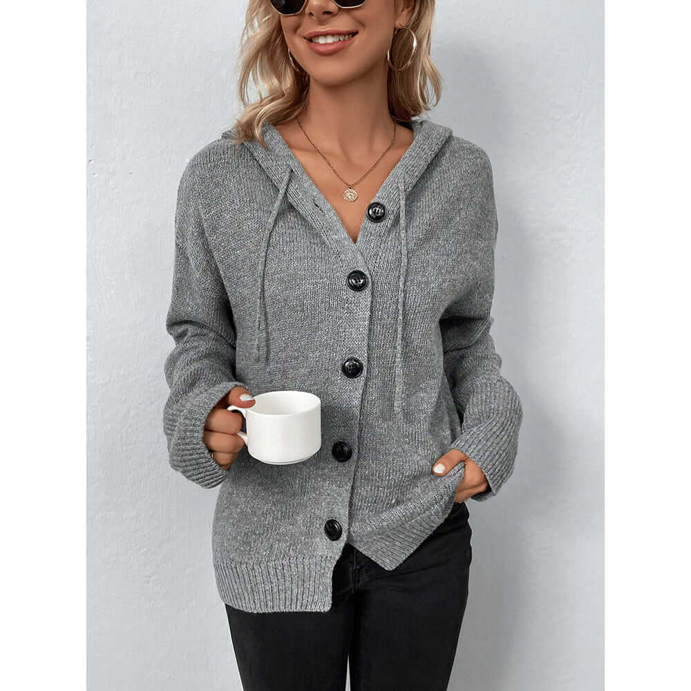 Drune | Damen Strickjacke mit Kapuze und langen Ärmeln