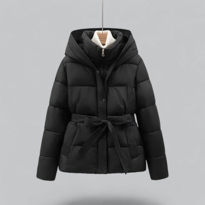 Drune | Damen Winter Parka Jacke mit Kapuze und Taillengürtel