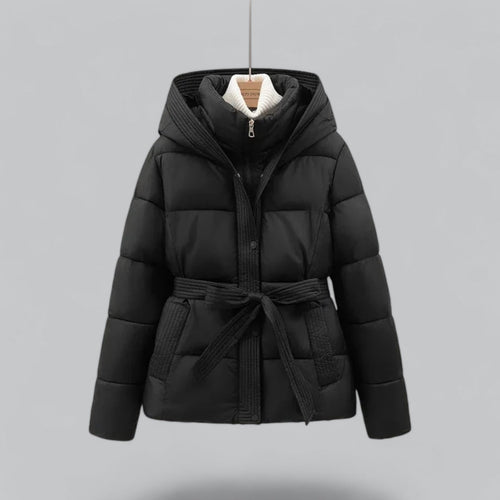 Drune | Damen Winter Parka Jacke mit Kapuze und Taillengürtel
