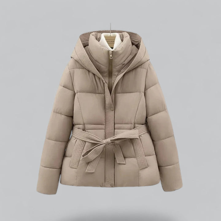 Drune | Damen Winter Parka Jacke mit Kapuze und Taillengürtel