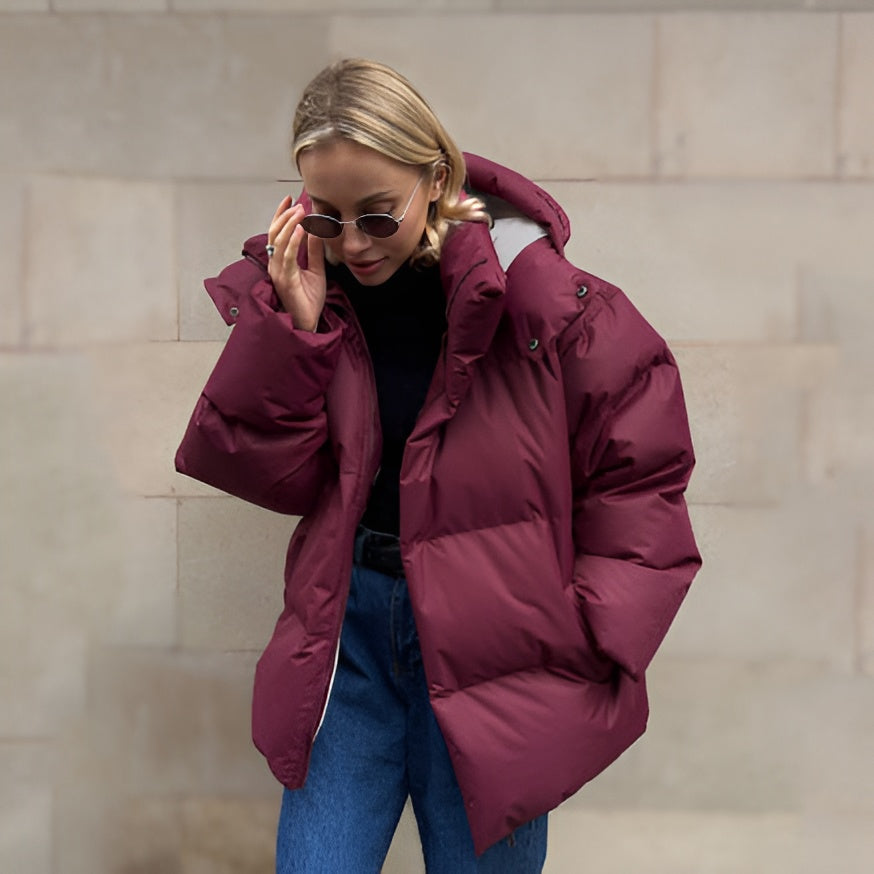 Drune | Damen Winter Pufferjacke mit Kapuze und Reißverschluss