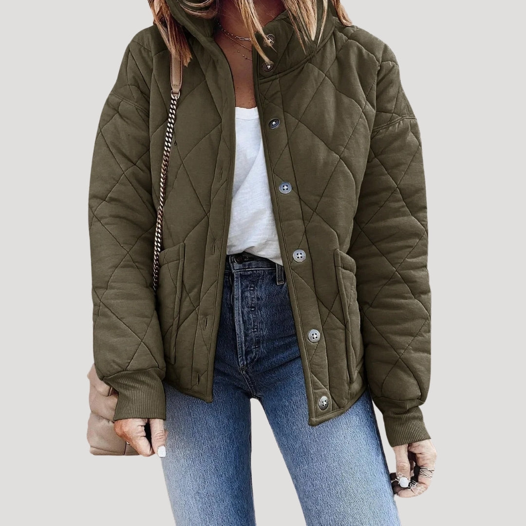 Drune | Damen Gestepptes Pufferjacke mit Stehkragen und Reißverschlusstaschen