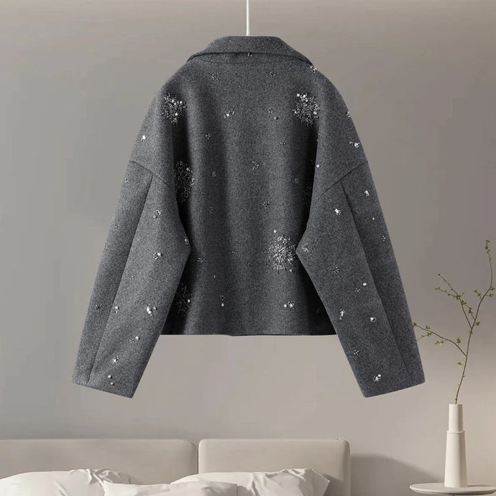 Drune | Damen Bestickter Peacoat Mantel mit Perlen und Hohem Kragen