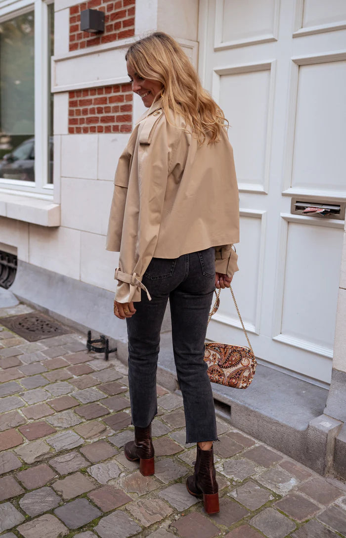 Drune | Damen Gekürzter Trenchcoat mit Doppelreihe Knöpfen und Moderne Passform