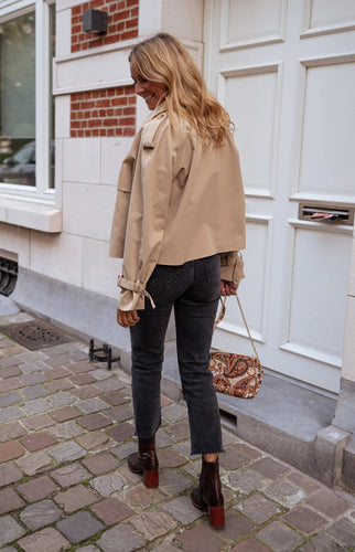 Drune | Damen Gekürzter Trenchcoat mit Doppelreihe Knöpfen und Moderne Passform