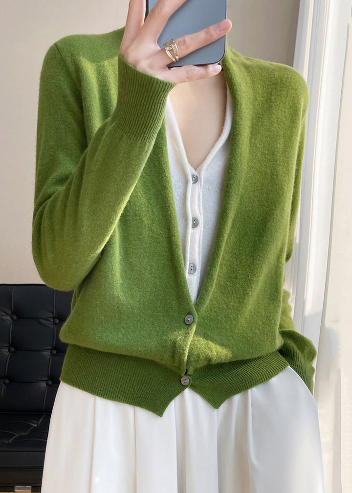 Drune | Damen Wolle Strickjacke mit V-Ausschnitt und Patchwork Design