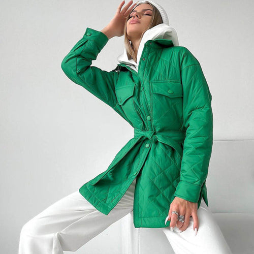 Drune | Damen Wattierte Winterjacke mit Langen Ärmeln und Druckknöpfen