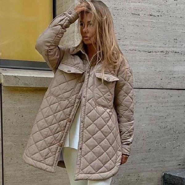 Drune | Damen Wattierte Winterjacke mit Langen Ärmeln und Druckknöpfen