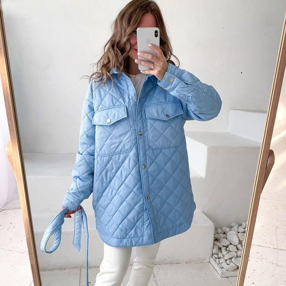 Drune | Damen Wattierte Winterjacke mit Langen Ärmeln und Druckknöpfen