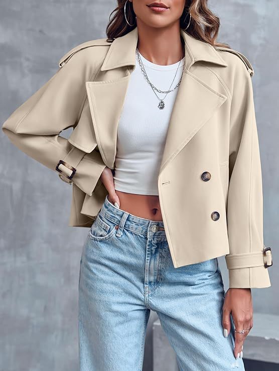 Drune | Damen Kurzer Trenchcoat mit Doppelter Knopfleiste