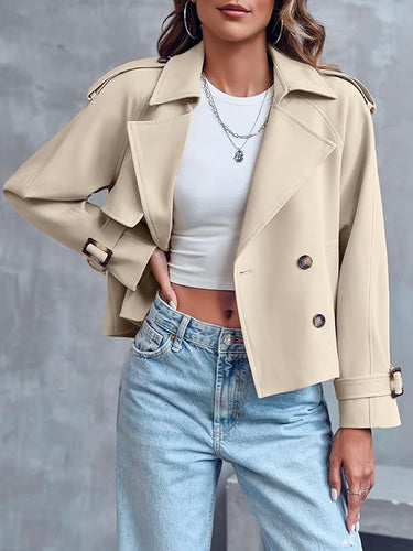 Drune | Damen Kurzer Trenchcoat mit Doppelter Knopfleiste