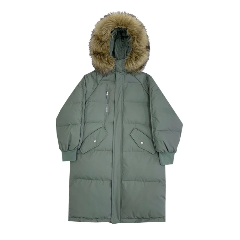 Drune | Damen Lange Wattierte Pufferjacke mit Kapuze und Fellkragen