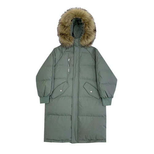 Drune | Damen Lange Wattierte Pufferjacke mit Kapuze und Fellkragen