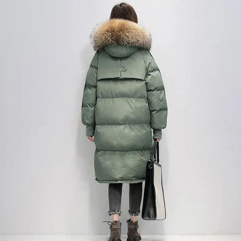 Drune | Damen Lange Wattierte Pufferjacke mit Kapuze und Fellkragen