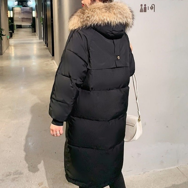 Drune | Damen Lange Wattierte Pufferjacke mit Kapuze und Fellkragen