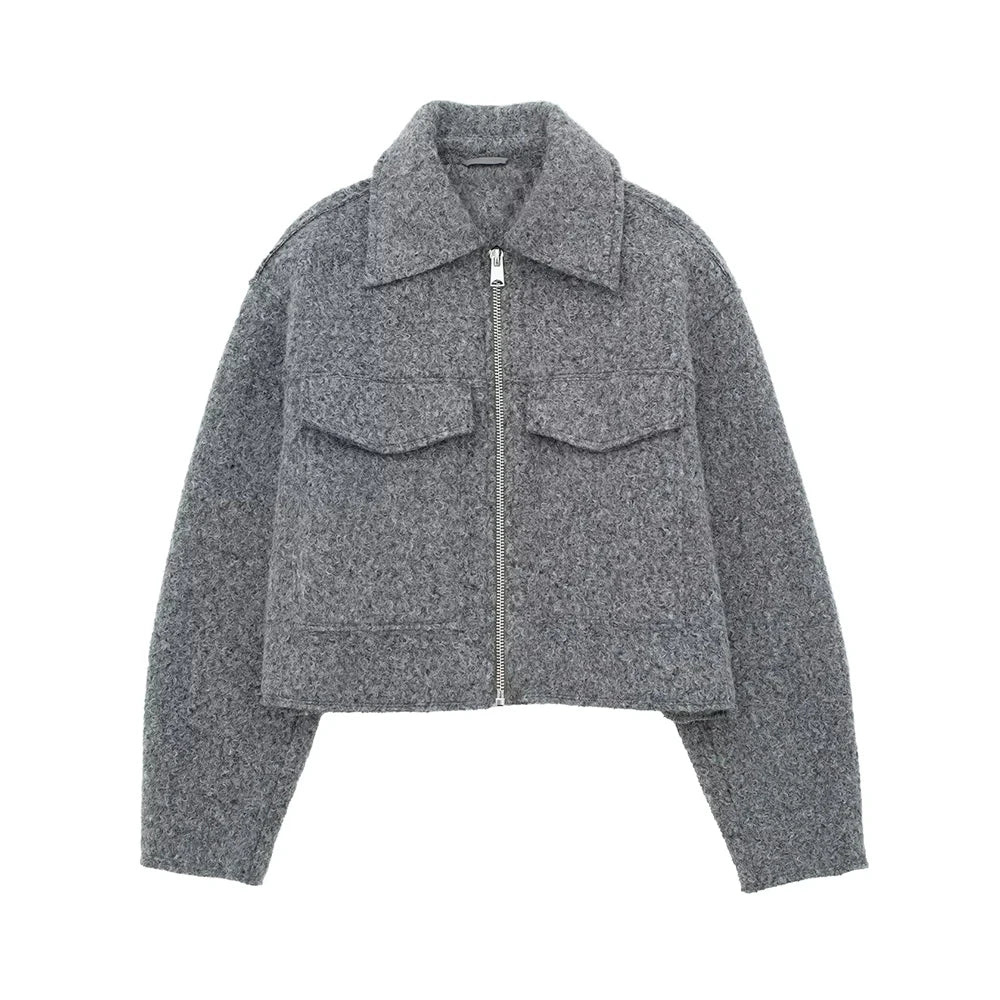 Drune | Zip up Brusttaschen Kurze Jacke Herbstjacke