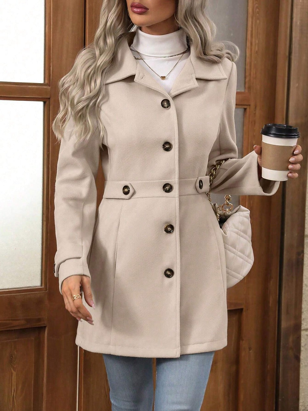 Drune | Damen Winterjacke mit Wolle und Knopfverschluss Auf Der Vorderseite