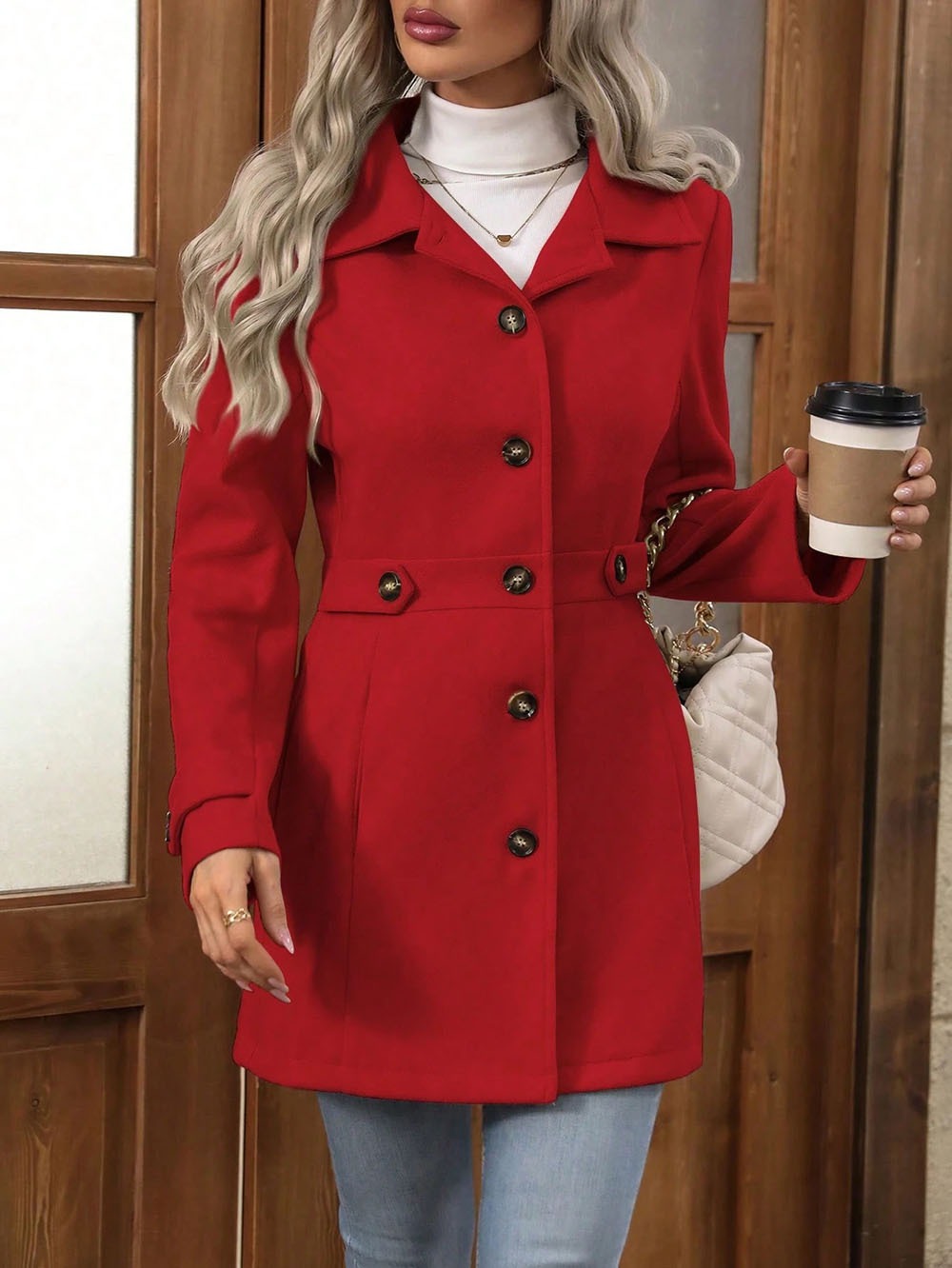 Drune | Damen Winterjacke mit Wolle und Knopfverschluss Auf Der Vorderseite