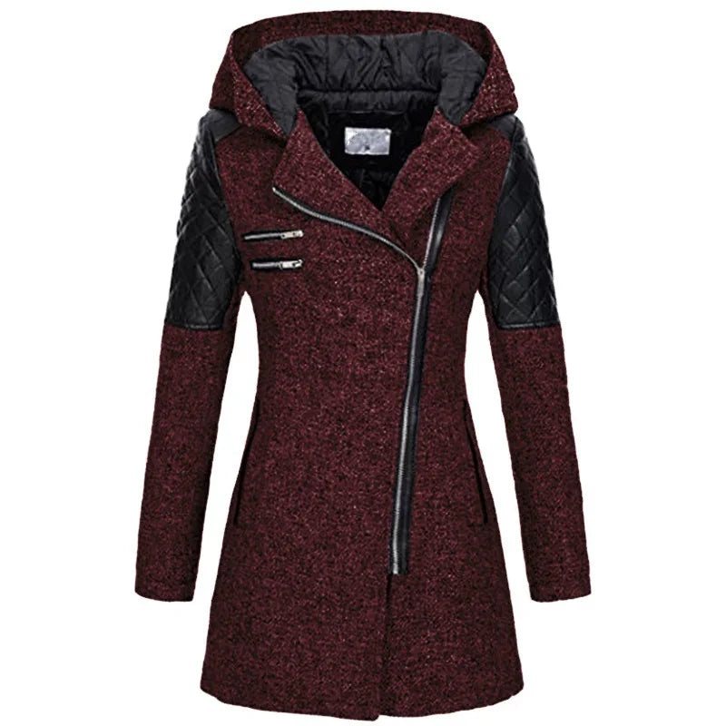 Drune | Damen Winterjacke mit Kapuze und Asymmetrischem Reissverschluss