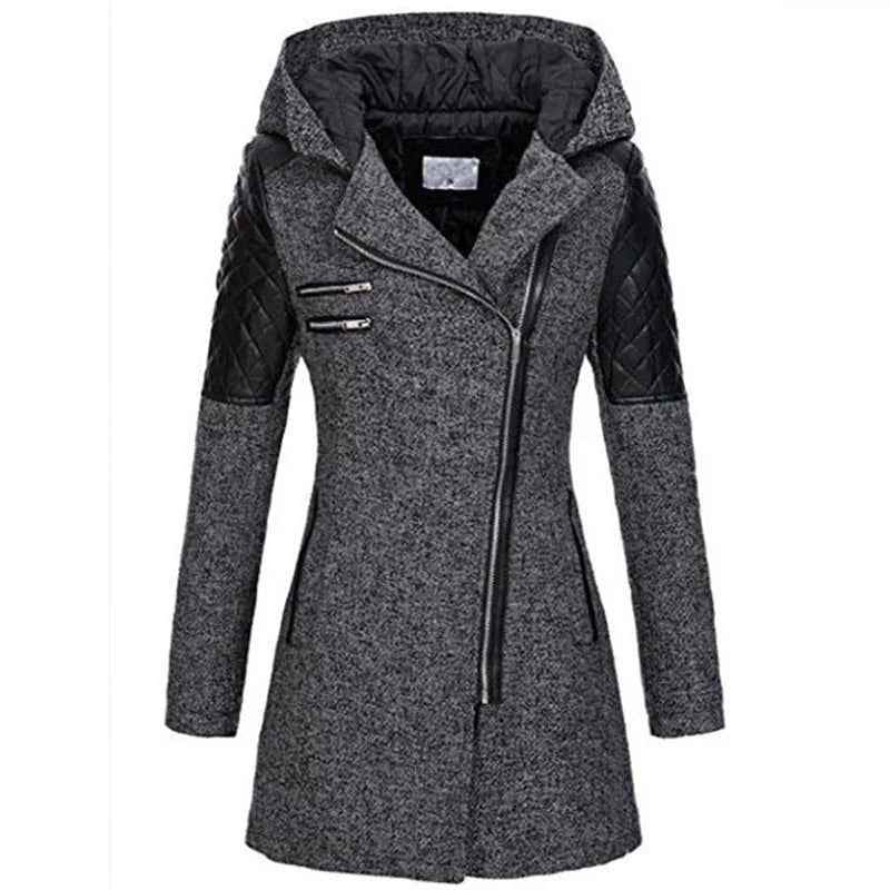 Drune | Damen Winterjacke mit Kapuze und Asymmetrischem Reissverschluss