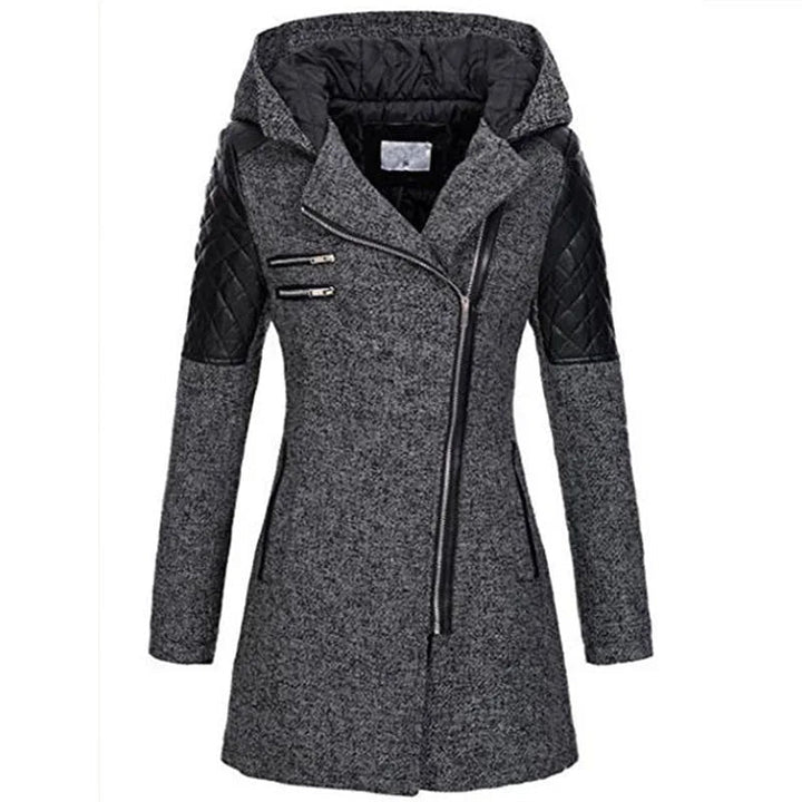 Drune | Damen Winterjacke mit Kapuze und Asymmetrischem Reissverschluss