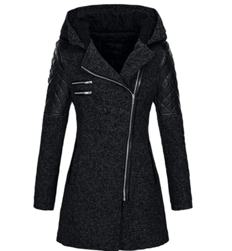 Drune | Damen Winterjacke mit Kapuze und Asymmetrischem Reissverschluss