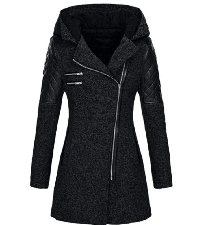 Drune | Damen Winterjacke mit Kapuze und Asymmetrischem Reissverschluss