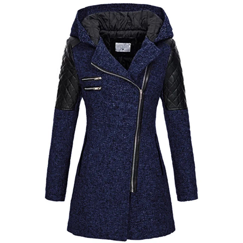 Drune | Damen Winterjacke mit Kapuze und Asymmetrischem Reissverschluss