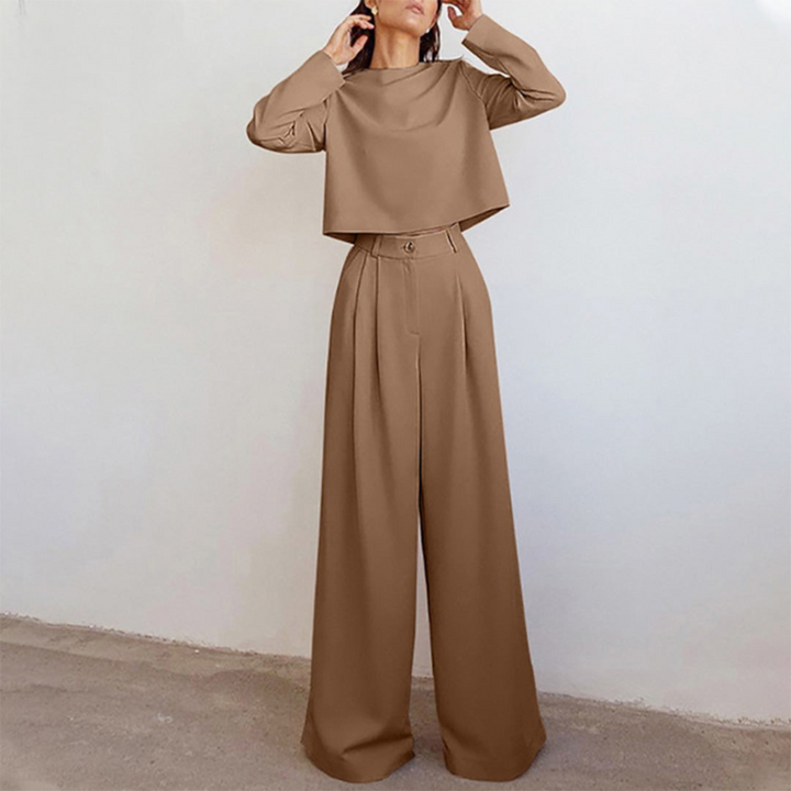 Drune | Elegantes Langarm Shirt Und Palazzo Hosen Satz Für Frauen