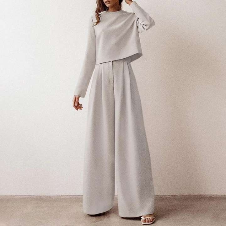 Drune | Elegantes Langarm Shirt Und Palazzo Hosen Satz Für Frauen