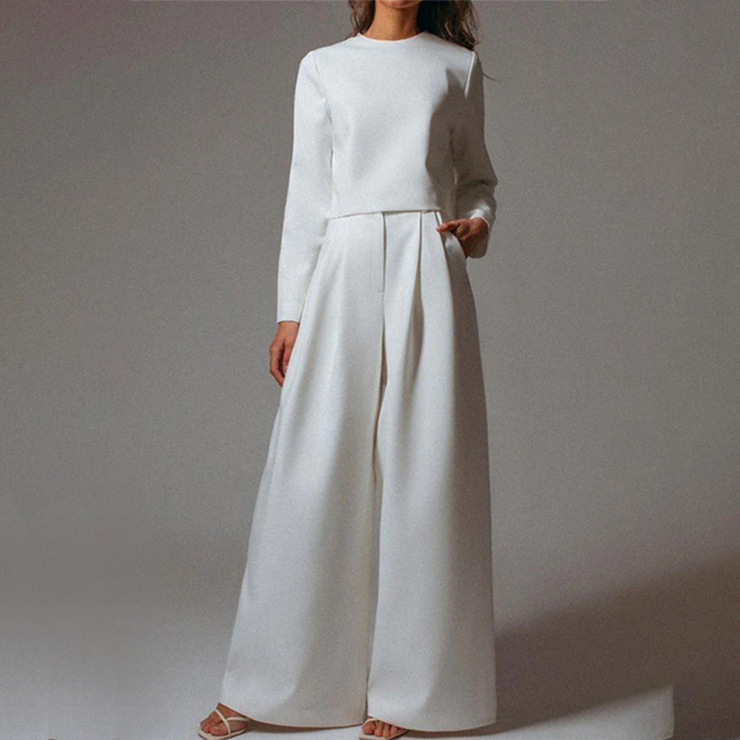 Drune | Elegantes Langarm Shirt Und Palazzo Hosen Satz Für Frauen