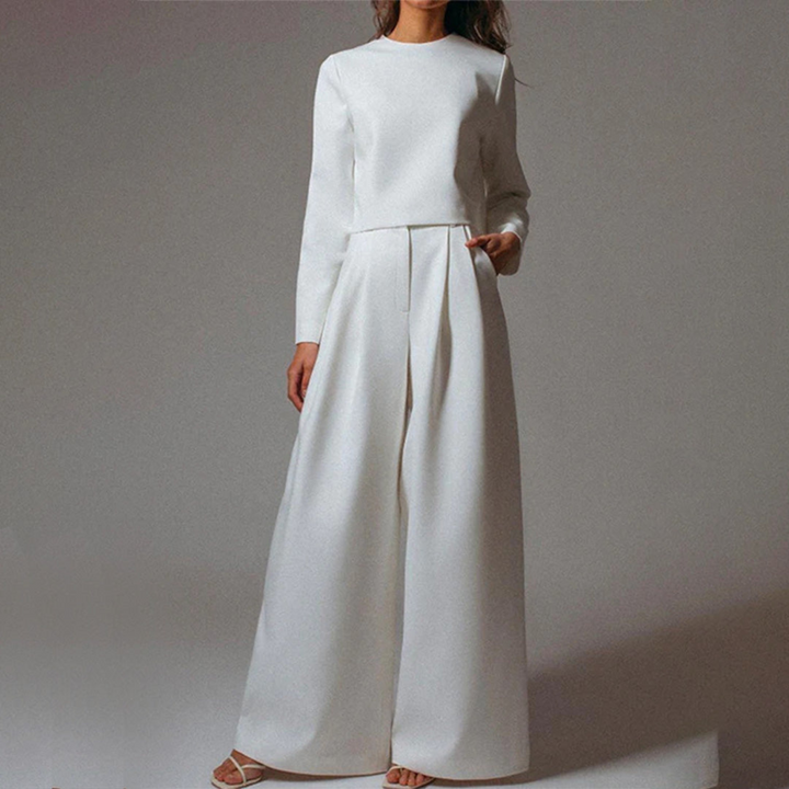 Drune | Elegantes Langarm Shirt Und Palazzo Hosen Satz Für Frauen