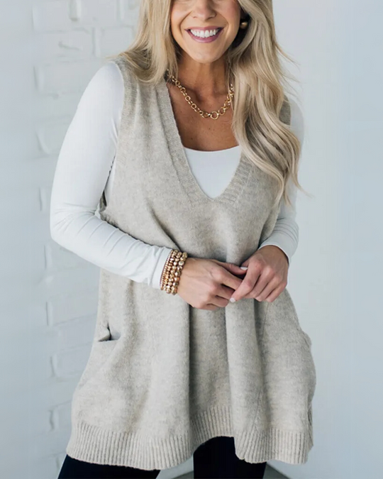 Drune | Damen Pullover-Cardigan mit V-Ausschnitt und Praktischen Taschen