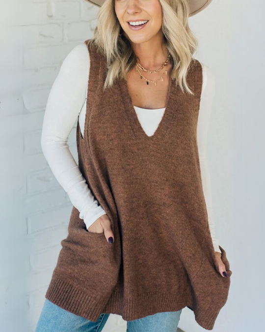 Drune | Damen Pullover-Cardigan mit V-Ausschnitt und Praktischen Taschen