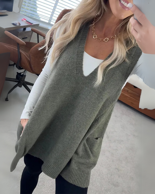 Drune | Damen Pullover-Cardigan mit V-Ausschnitt und Praktischen Taschen