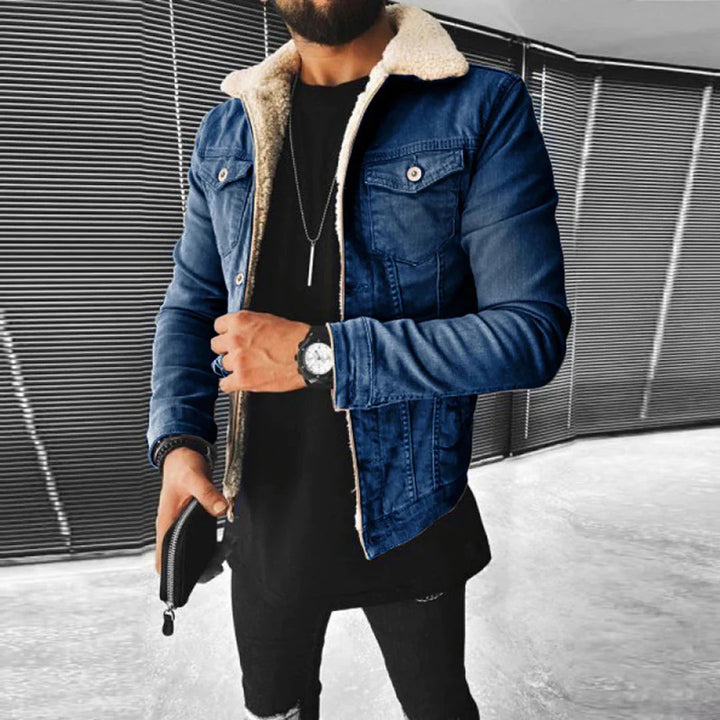 Drune | Herren Jeansjacke mit Futter aus Pelz