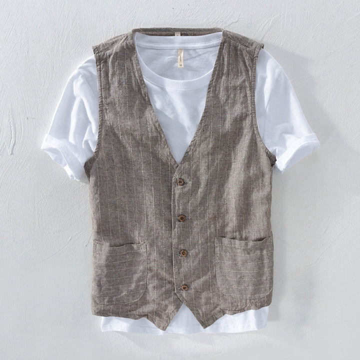 Herren Weste Gestreift Leinen-Look