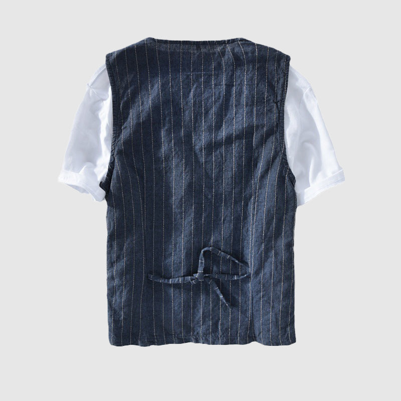 Herren Weste Gestreift Leinen-Look