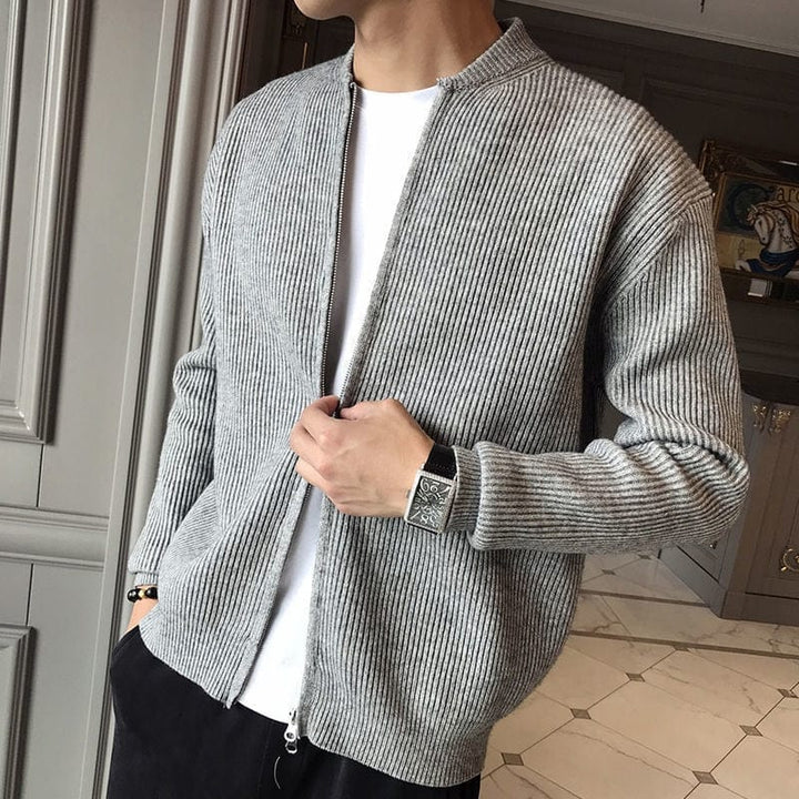 Drune | Strickjacke Rippstruktur Reißverschlussdesign Klassisch Und Stilvoll