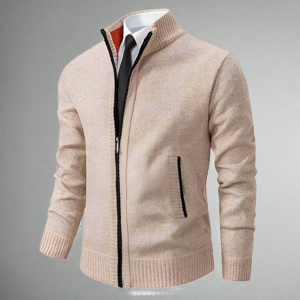 Drune | Strickjacke Reißverschluss Hoher Kragen Slim Fit Rippenbündchen