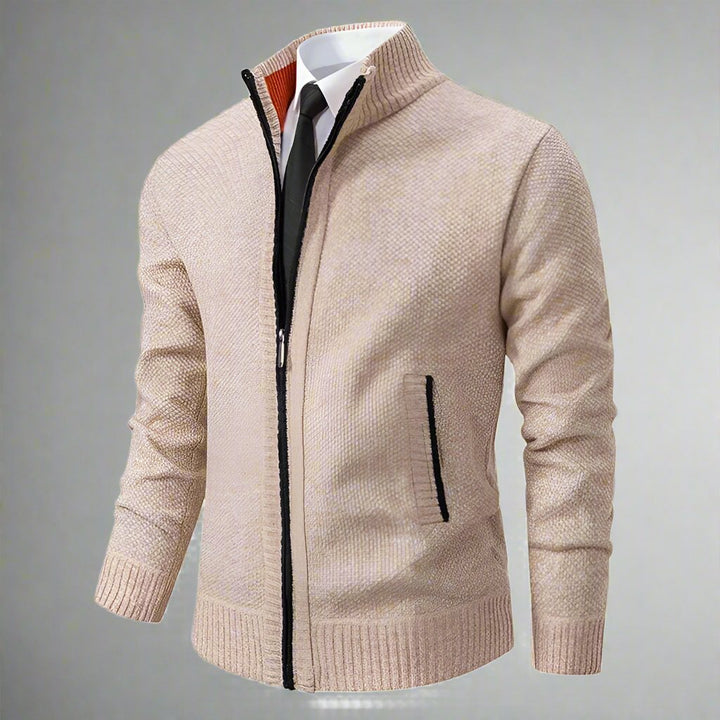 Drune | Strickjacke Reißverschluss Hoher Kragen Slim Fit Rippenbündchen