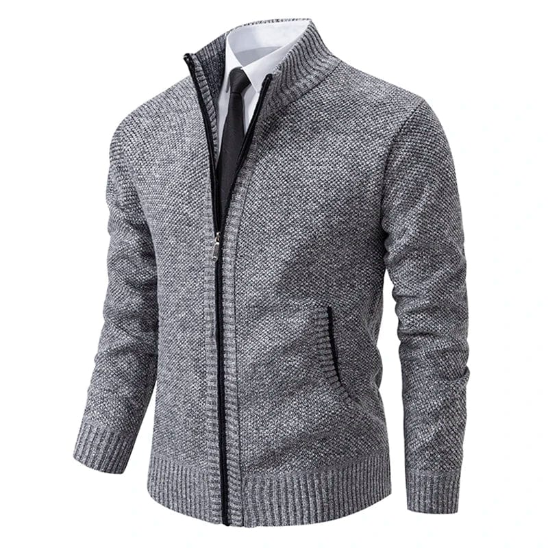 Drune | Strickjacke Reißverschluss Hoher Kragen Slim Fit Rippenbündchen