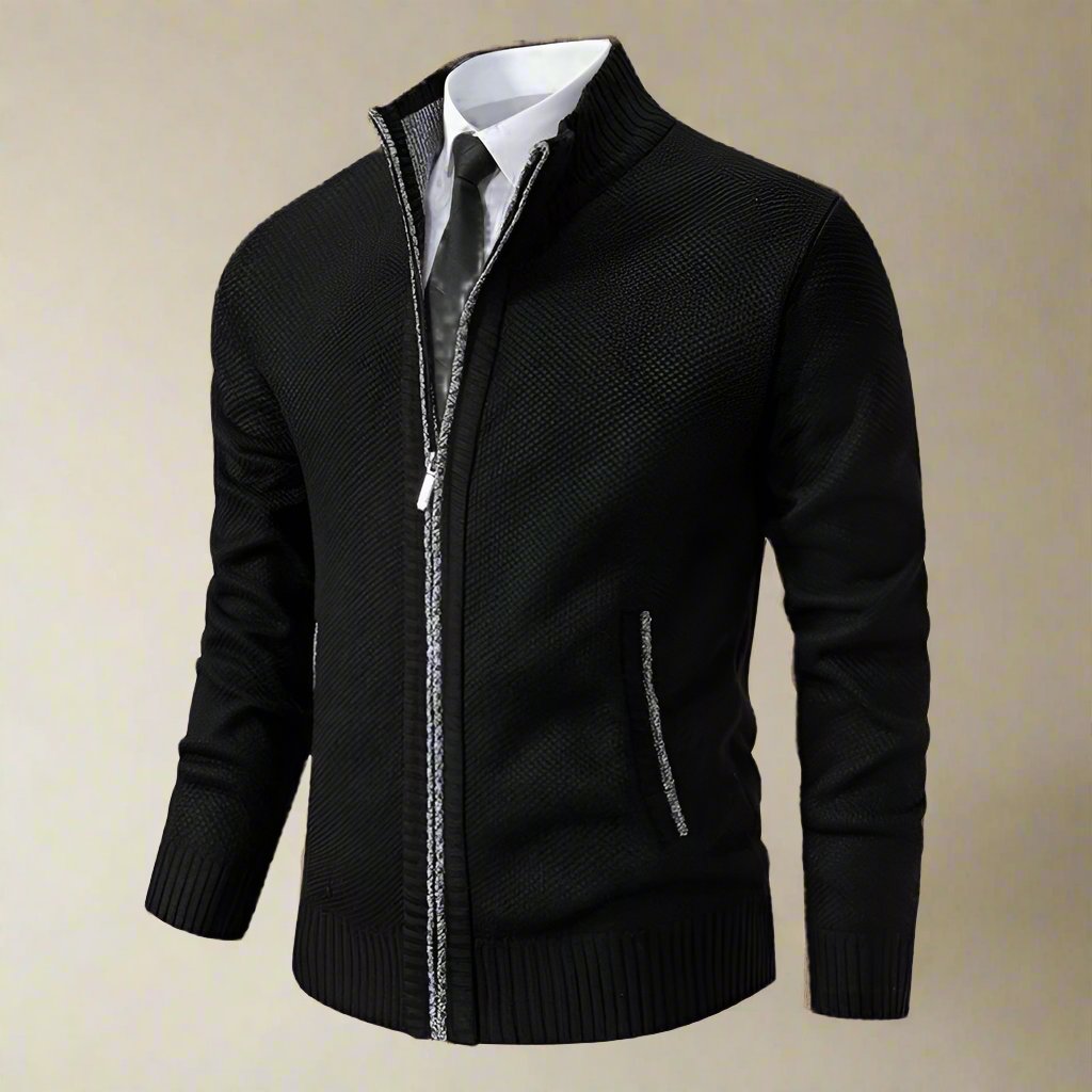 Drune | Strickjacke Reißverschluss Hoher Kragen Slim Fit Rippenbündchen