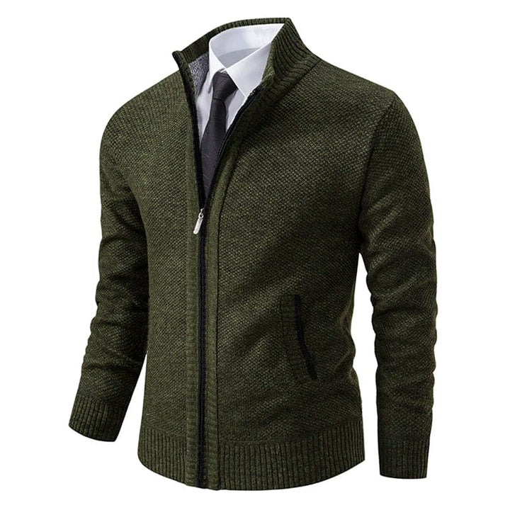Drune | Strickjacke Reißverschluss Hoher Kragen Slim Fit Rippenbündchen