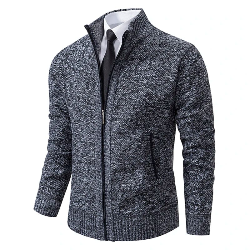 Drune | Strickjacke Reißverschluss Hoher Kragen Slim Fit Rippenbündchen