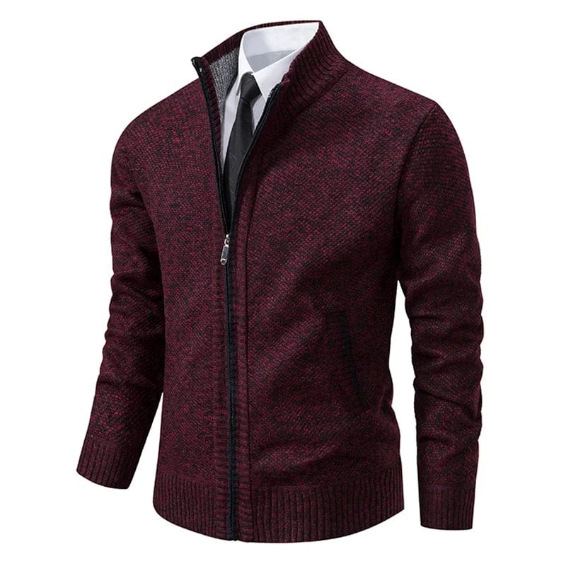 Drune | Strickjacke Reißverschluss Hoher Kragen Slim Fit Rippenbündchen