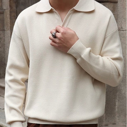 Drune | Strickpullover Polo Kragen V-Ausschnitt Langarm Bequeme Passform